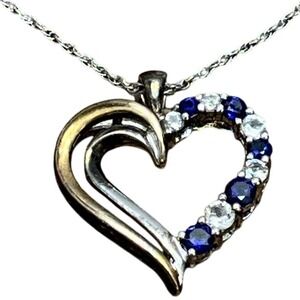 Vintage Heart Pendant Necklace Sapphire signed RL 925 silver w 10kt Gold‎ Accent
